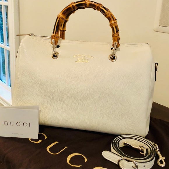 GUCCI White Bamboo Shopper Leather Boston Bag - Picture 1 of 8